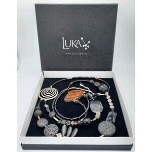 ONE Of A KIND Silver Amber Onyx Lava Statement Asymmetrical Necklace LUKA Design